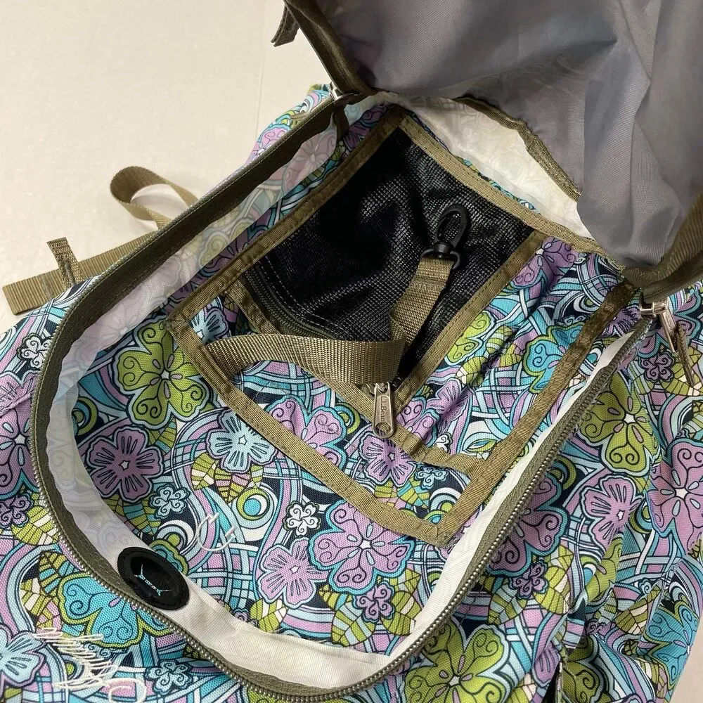 LL Bean Blue Green Purple Floral 70s Design Personalized Backpack Amaya